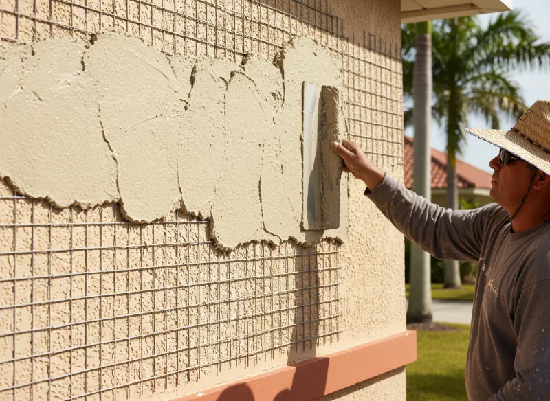 Professional stucco repair team